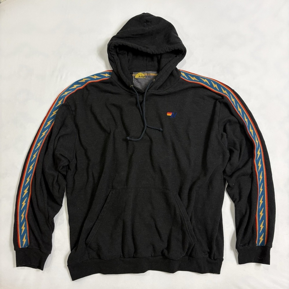 Aviator Nation Bolt Stripe Relaxed Pullover Hoodie Sweatshirt Lightning XXL